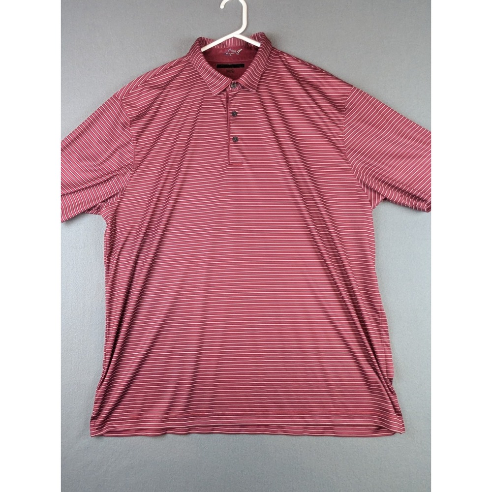 Greg Norman ML75 Play Dry Mens XXL Golf Polo Shirt Stripe Burgundy Red Short Slv